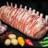 Rôti Porc Noir de Bigorre AOP manchonné et bardé de ventrèche disponible selon arrivage